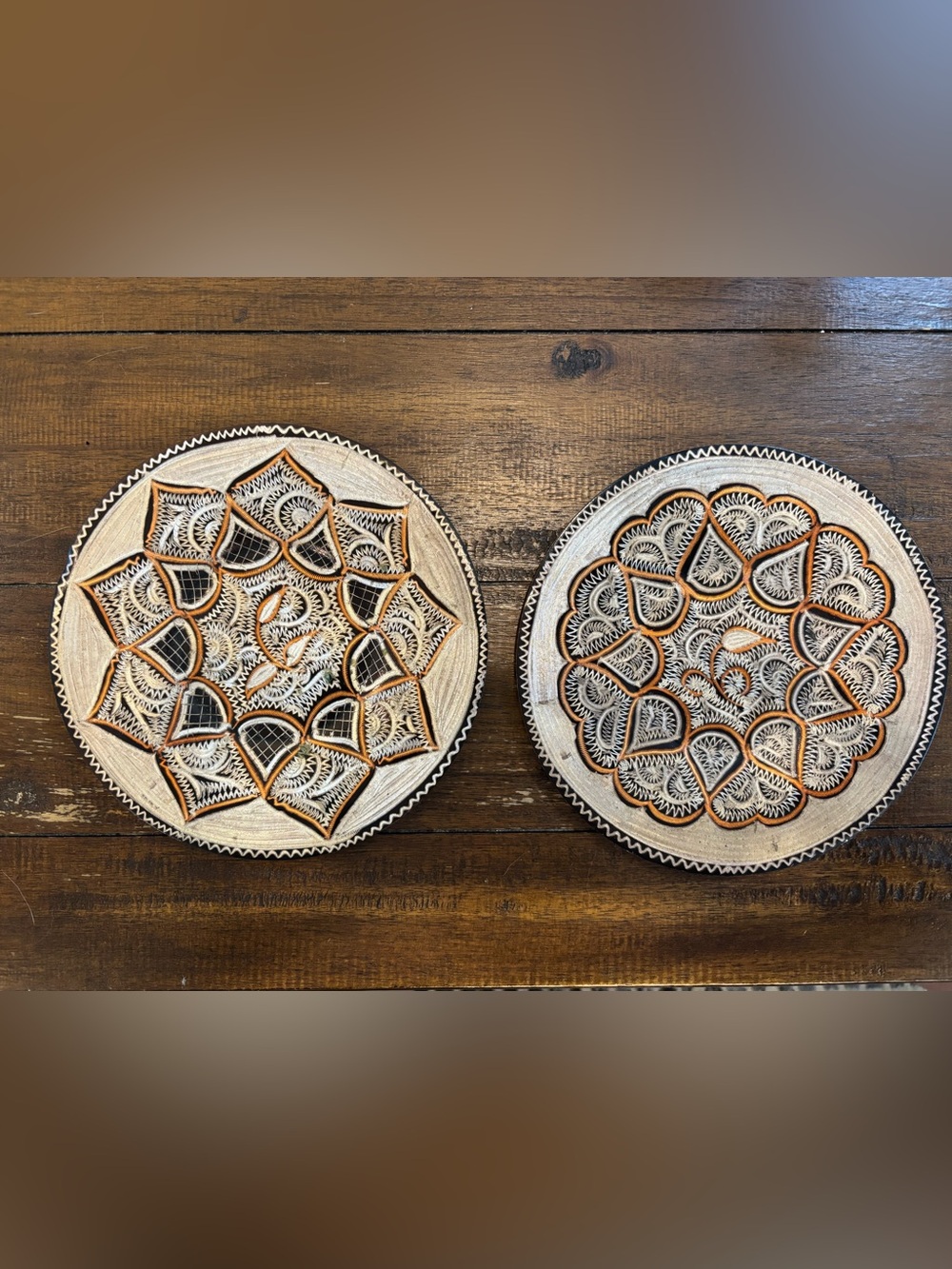 Vintage Turkish Copper Wall Plates Set of 2 Filigree Boho Wall Decor